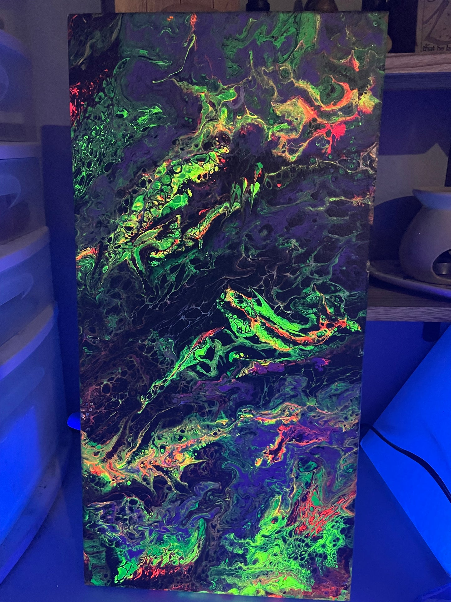 10x20" Neon Abstract With a Purple Twist Original Acrylic Painting