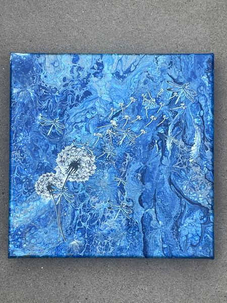 11x11" Original Dragonfly & Dandelion Original Acrylic Painting