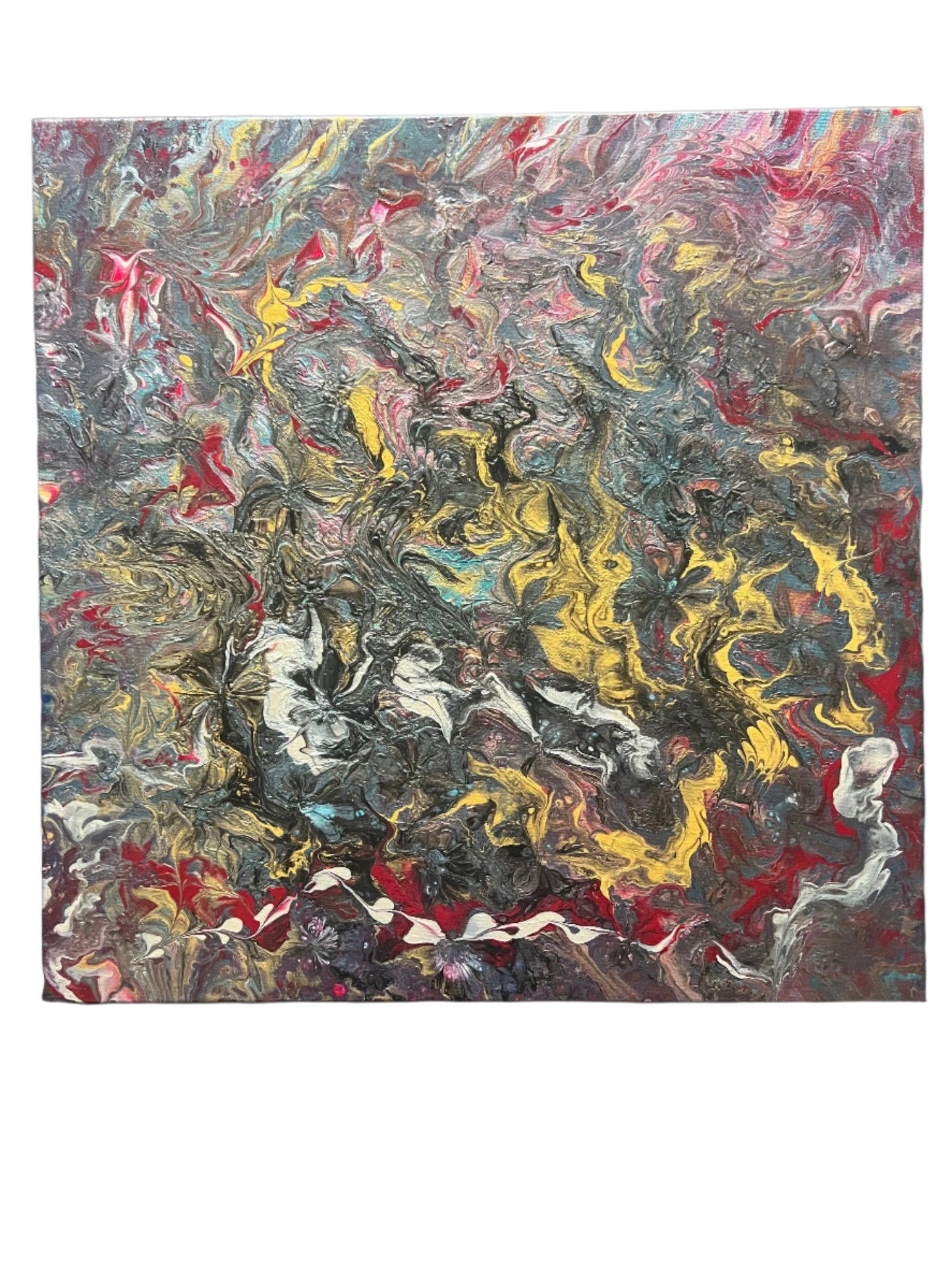 20x20" Full Color Original Metallic Abstract Acrylic Pour