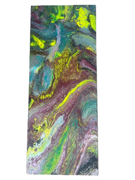 16x40" Earthly Tapestry Original Acrylic Painting (Green & Yellow Neon Paint)