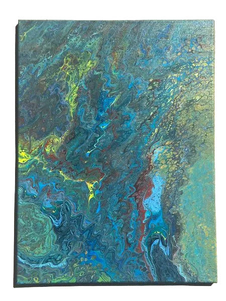 91 - 16x20" Abstract Metallic Teal & Blue Original Acrylic Painting