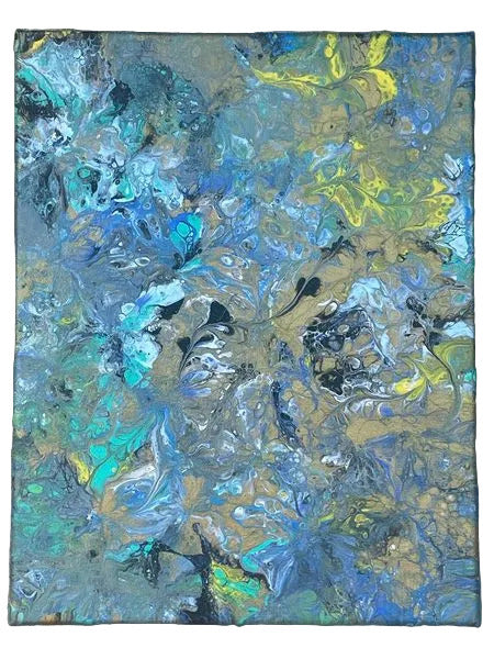 11x14" 278 - A Golden Floral Mirage Original Acrylic Painting (Light coat of turquoise glitter)