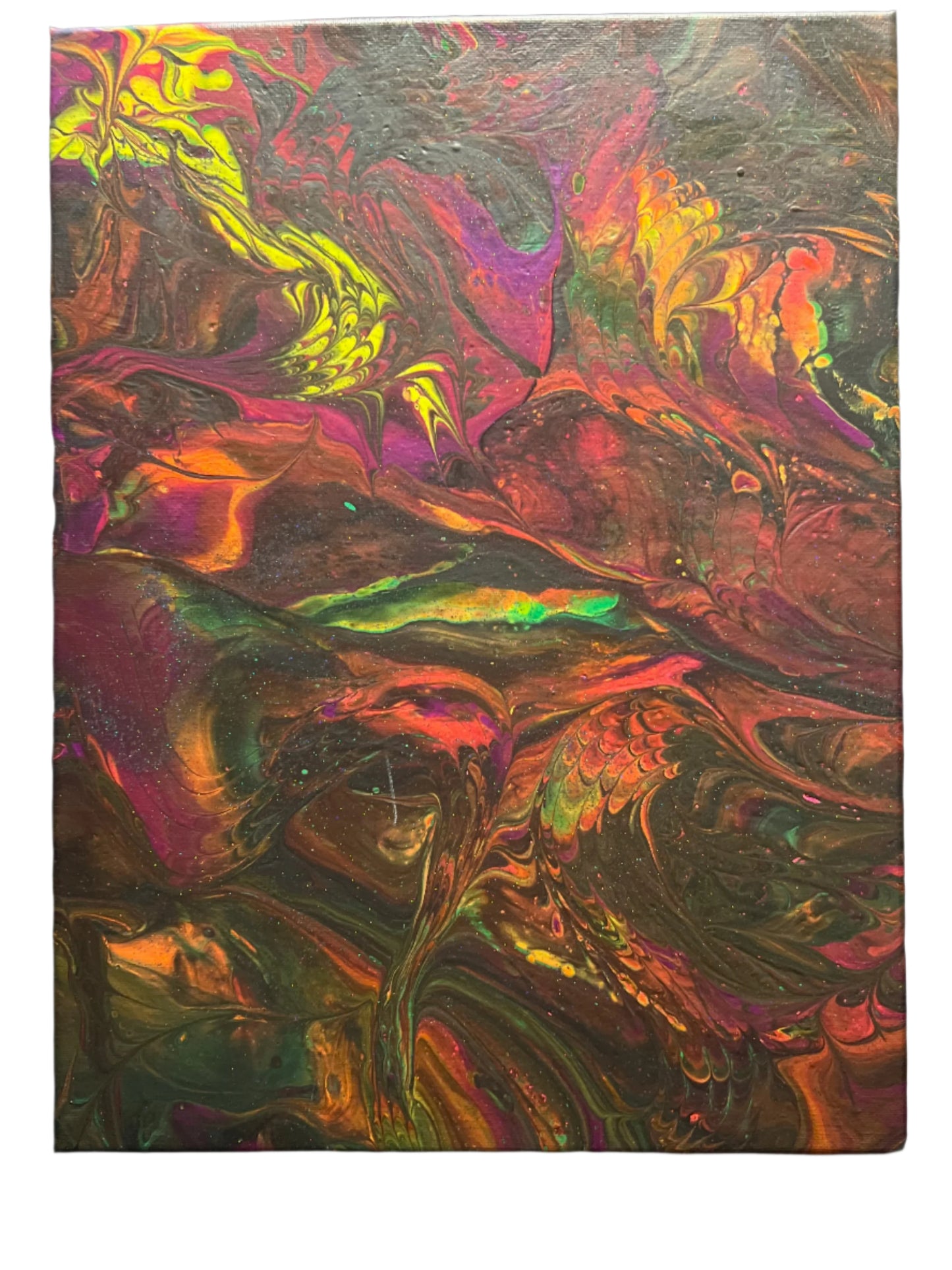 12x16" Mythological Thunderbird Spirit Original Acrylic Neon Painting w/red glitter (Natural no gloss)