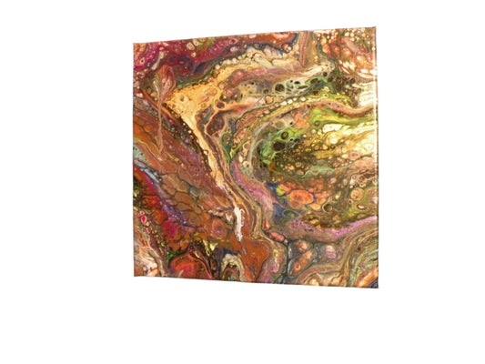 11x11" Golden Angel Fish original acrylic pour