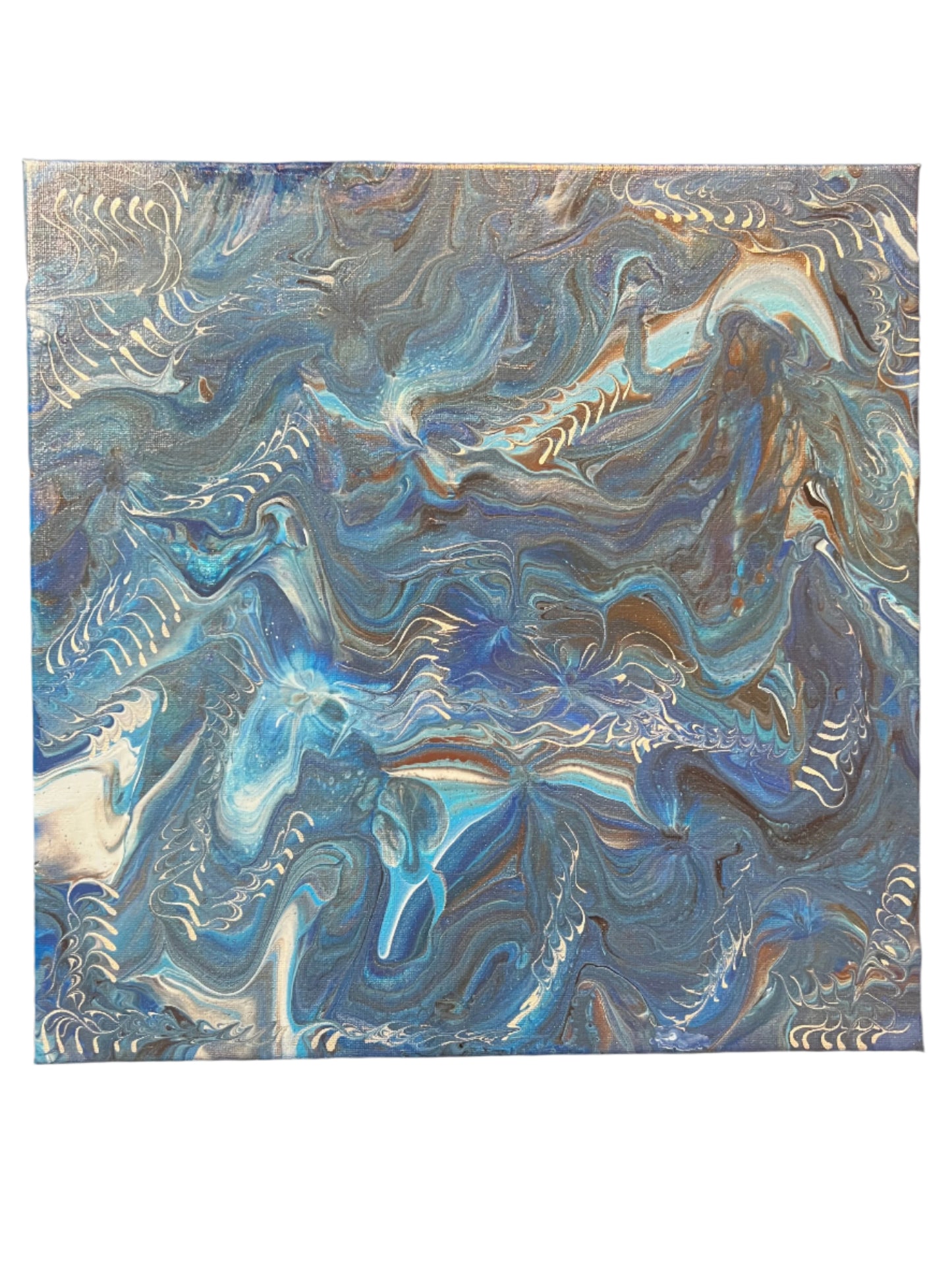 14x14" Original Blue Metallic acrylic painting
