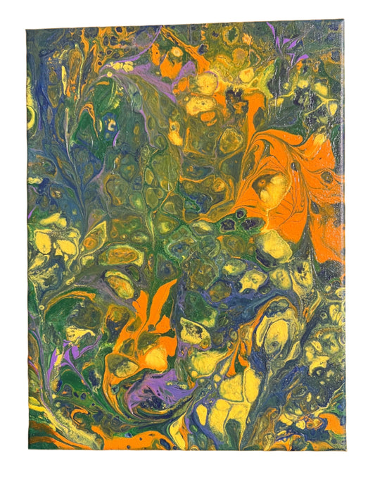 9x12" Floral original acrylic pour
