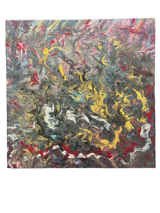 20x20" Full Color Original Metallic Abstract Acrylic Pour
