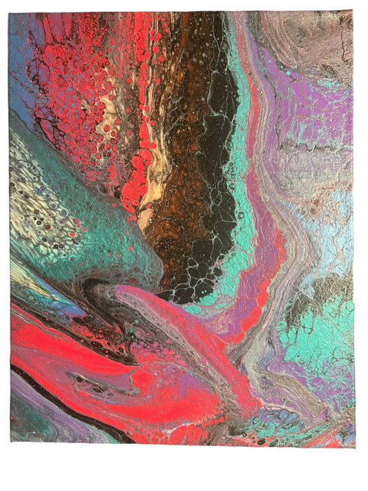 16x20" Metallic Teal & Blue Original Flip Cup Painting