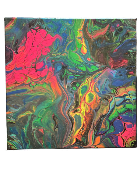 11x11" Original acrylic Neon pour (Light glitter)