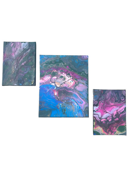 8x10" Radiant Pour Original Acrylic Painting  Set of 3 - 2 - 5x7" 1 - 8x10"