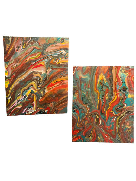 8x10" Echoes of Ember Original Acrylic Painting (Set of 2)