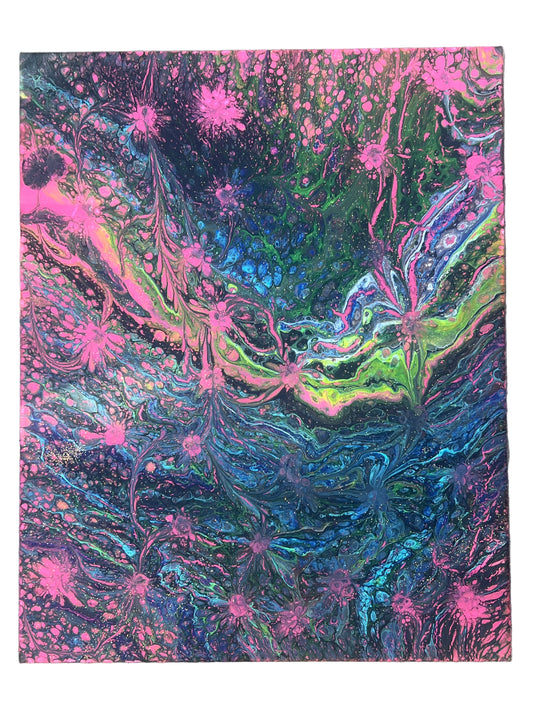 16x20" Neon Flower Gargen Original Acrylic Painting