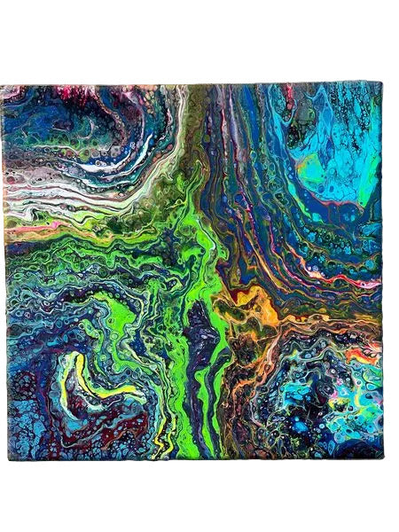 156 - 14x14" Neon River Original Acrylic Painting