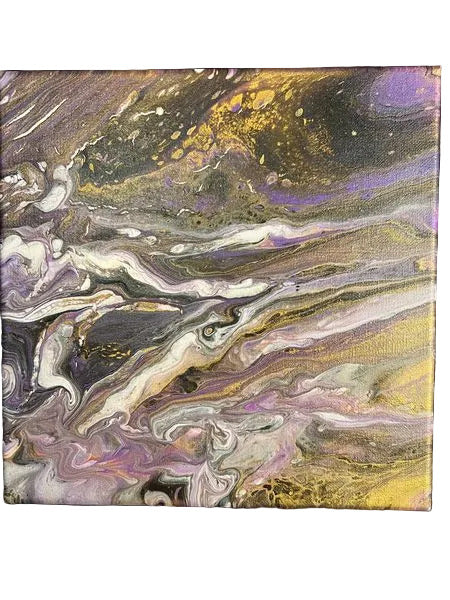 11 - 10x10" A Gold & Purple River Flow Original Acrylic Painting